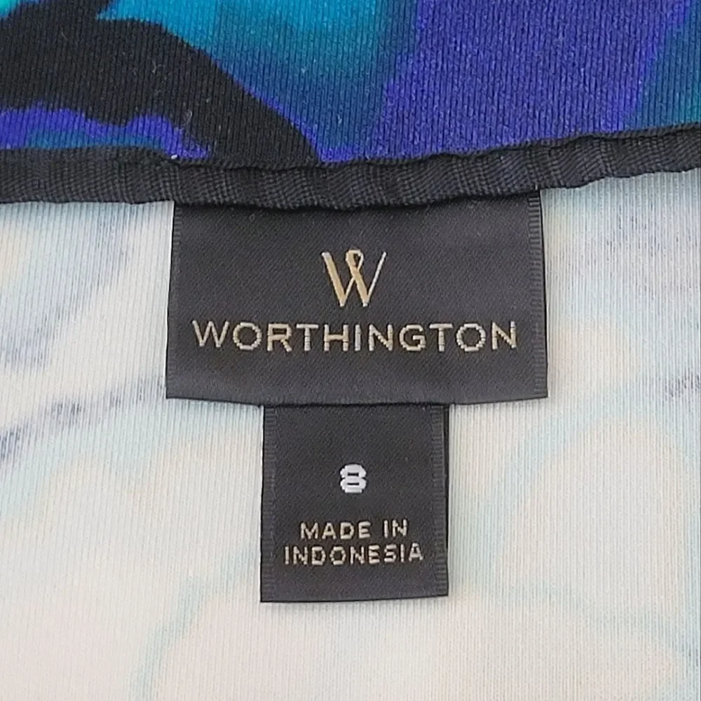 Worthington Julia Teal Floral Patterned Side Zip Pencil Skirt Size 8
